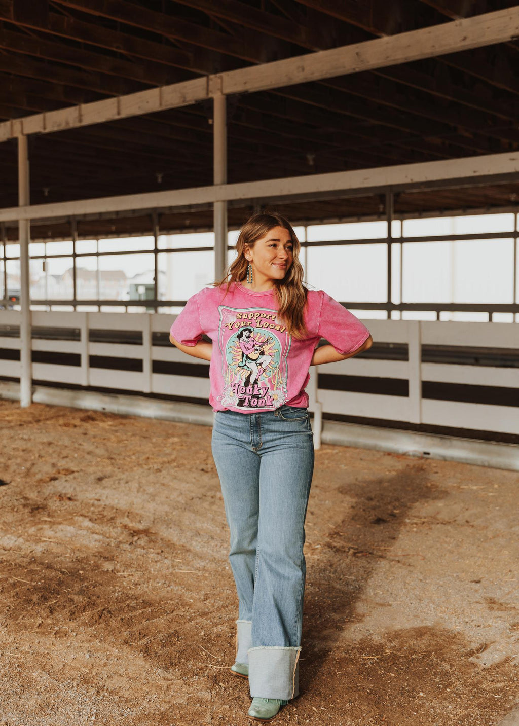 SUPPORT YOUR LOCAL HONKY TONK OVERSIZED MINERAL MAGENTA WASHED T SHIRT