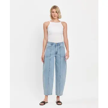 Super High Rise Panel Detail Barrel Jeans - DEXTEROUSLY