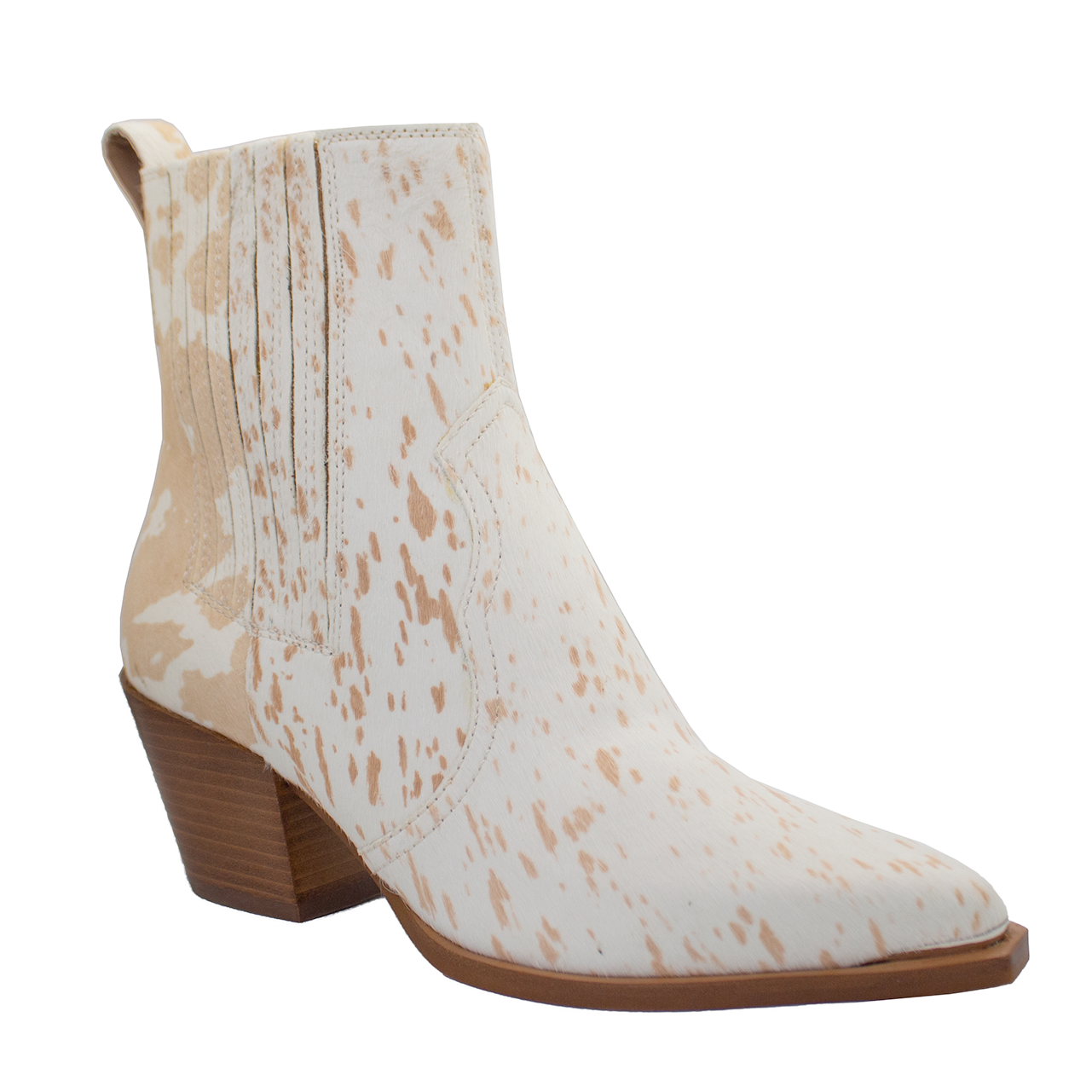 ELEANOR BLOCK HEEL CHELSEA BOOTIES - COW WHITE CAMEL