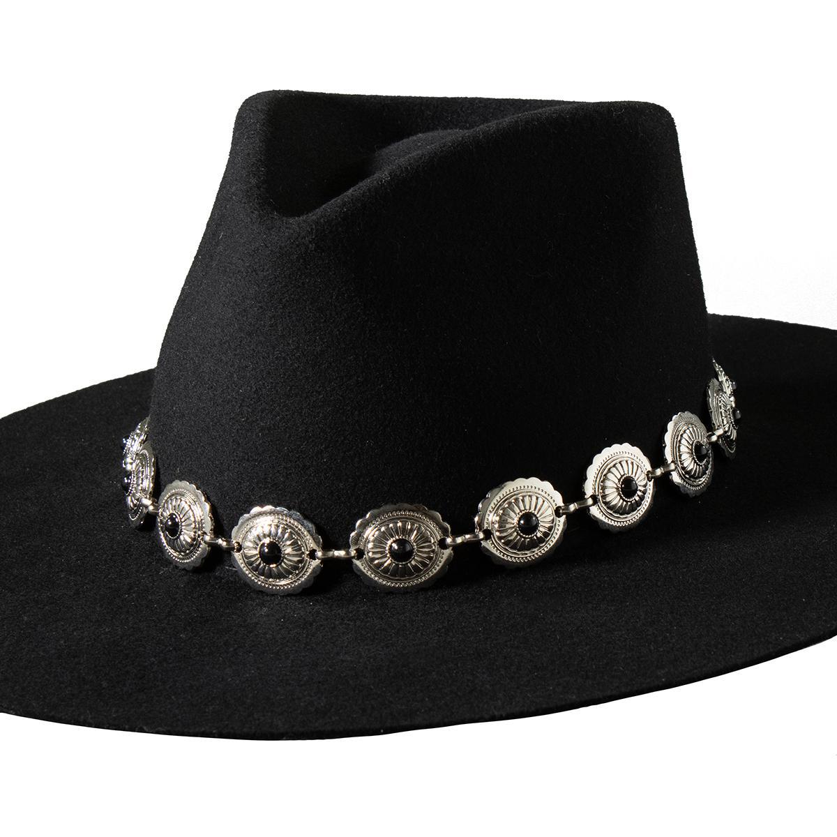 3D CHAIN HATBAND 1" CONCHO STONE BLACK