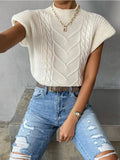 Mock Neck Short Sleeve Sweater - White