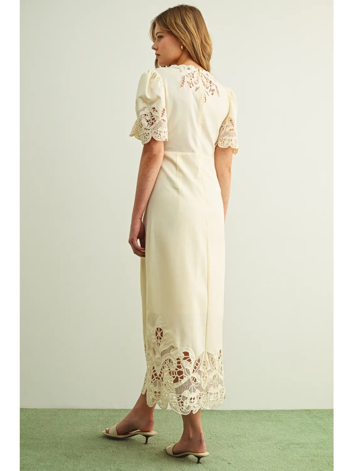 Floral Embroidery Detail Linen Long Dress