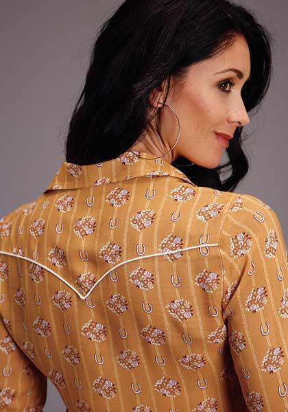 Women's Viscose "Horseshoe Wallpaper" Print Western Long Sleeve Blouse 11-050-0590-0321 YE
