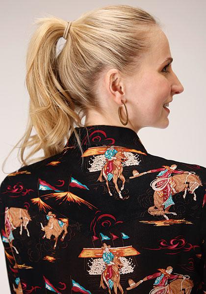 WOMENS L/S SHIRT   PRINTED RELATED SEPERATE  1276 RETRO RODEO PRINT WESTERN SHIRT