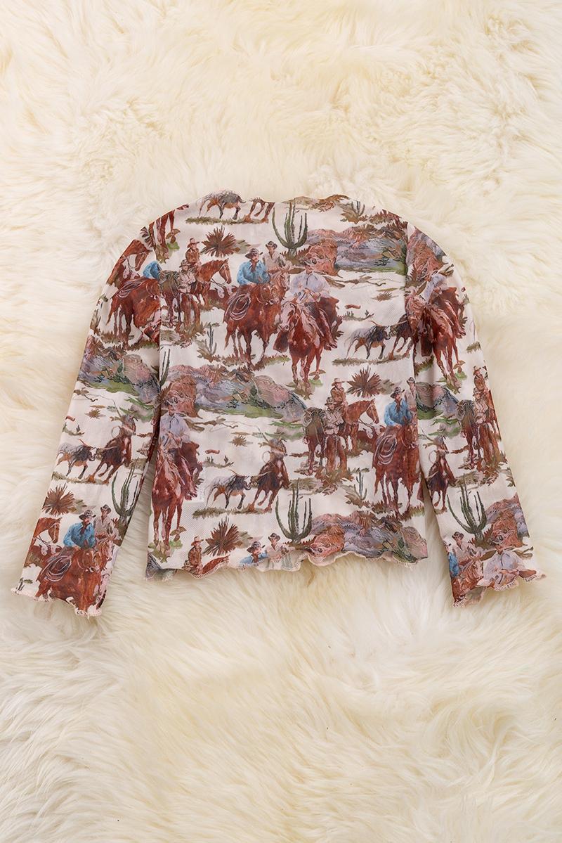 Wild West Rodeo Printed Mesh Long Sleeve Top