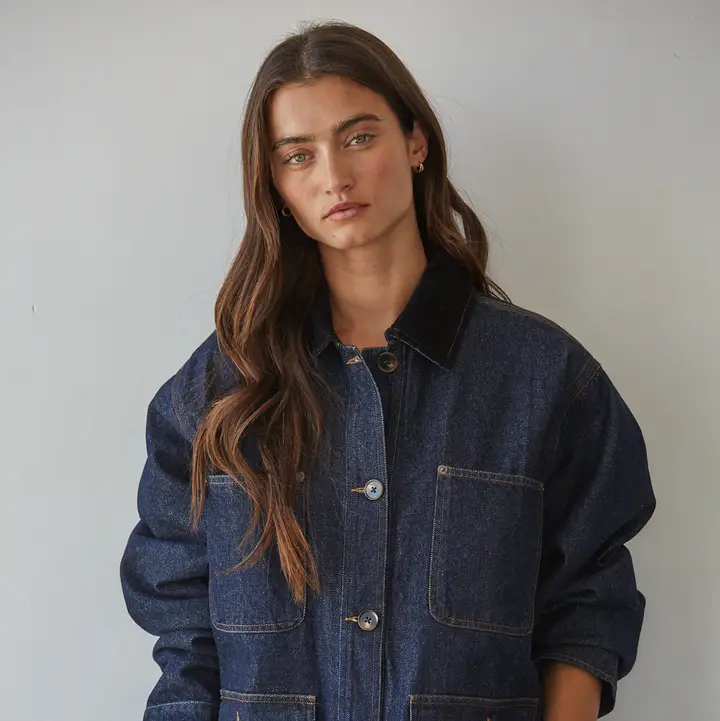 Woven Denim Cotton Button Down Jacket