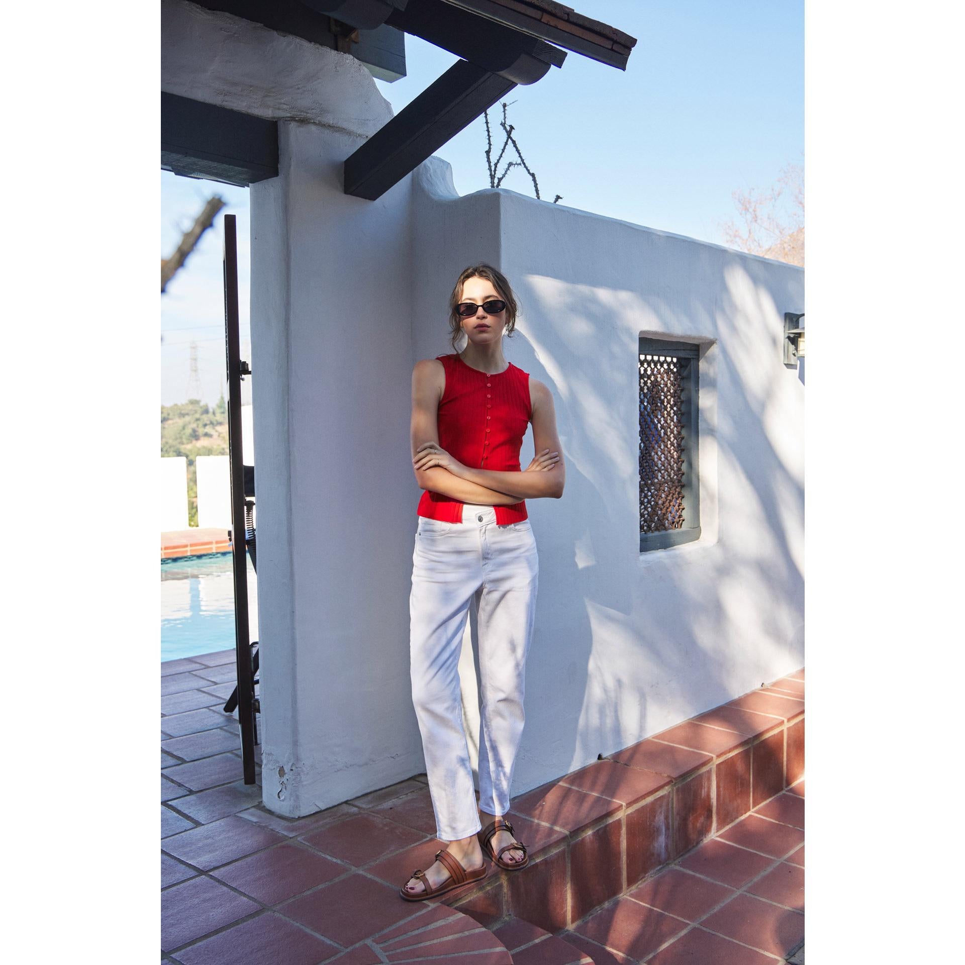 Ribbed Knit Button-Down Sleeveless Top