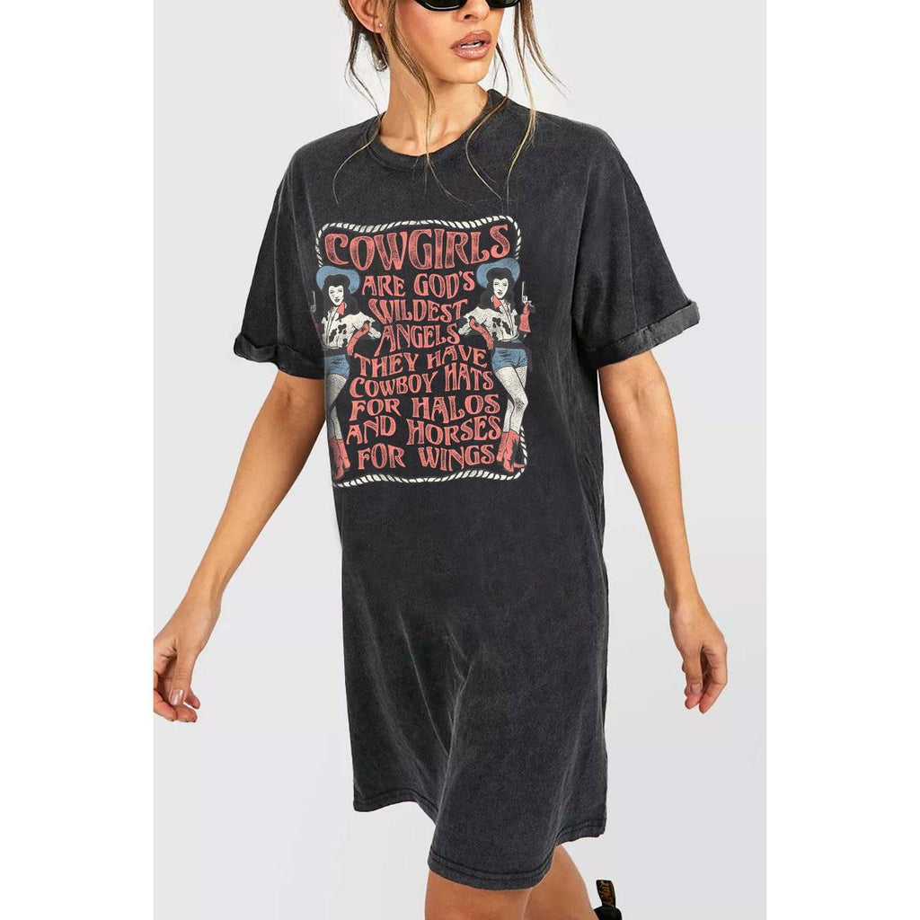 COWGIRLS ARE GODS WILDEST ANGELS GRAPHIC DRESS - MINERAL BLACK