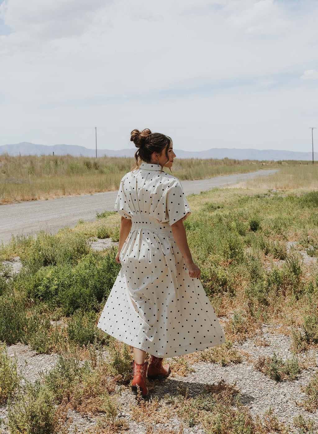 Polkadot Print Short Sleeve Button Front Dress
