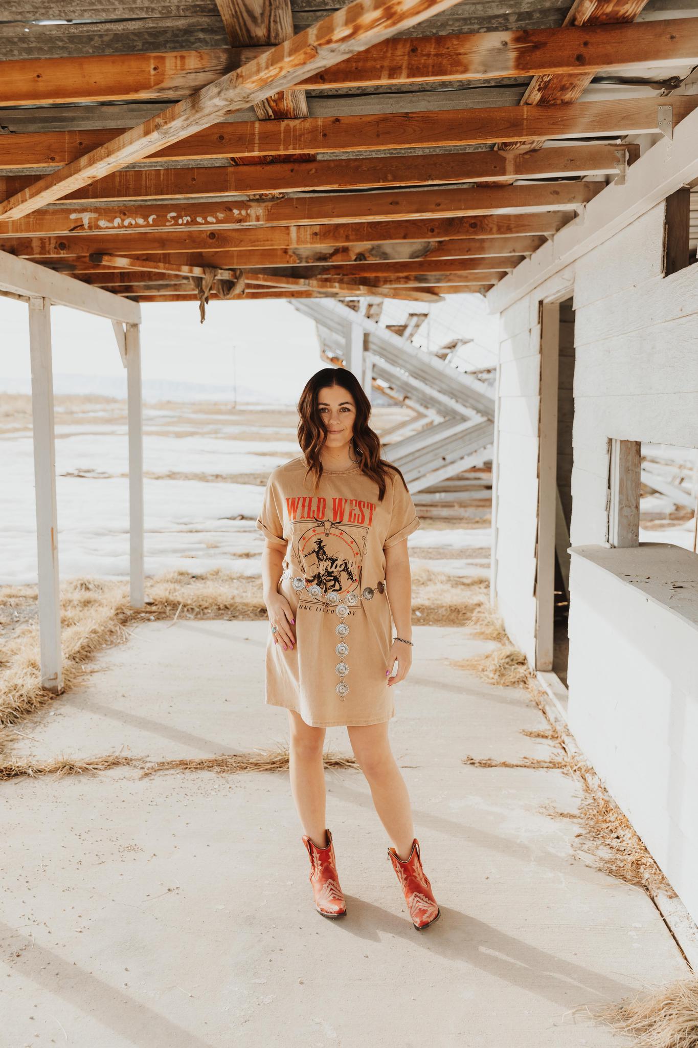 WILD WEST MINERAL TAUPE WASHED DRESS