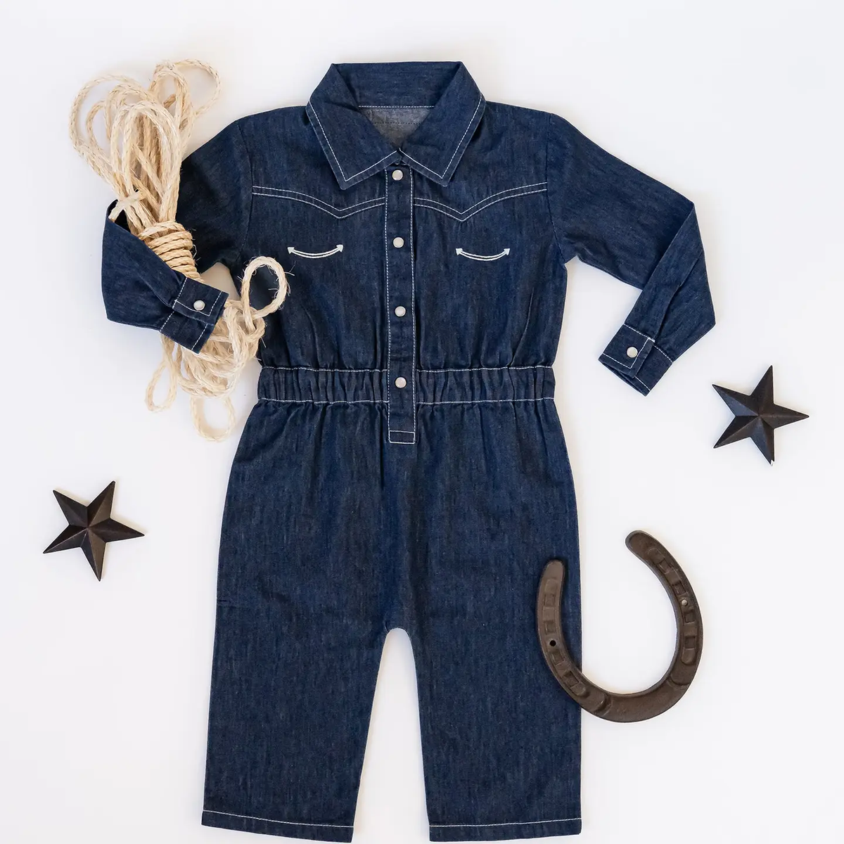 True Blue | Western Denim Long-Sleeve Romper