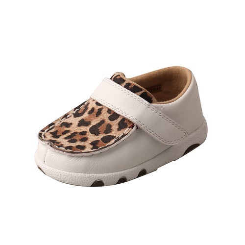 *INFANT DRIVING MOCCASINS - WHITE/LEOPARD ICA0001