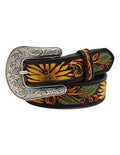 Nocona Girls' Girl's Sunflower Tooled Leather Belt Black 24