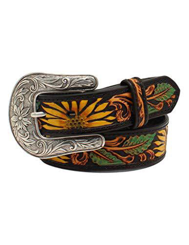Nocona Girls' Girl's Sunflower Tooled Leather Belt Black 24
